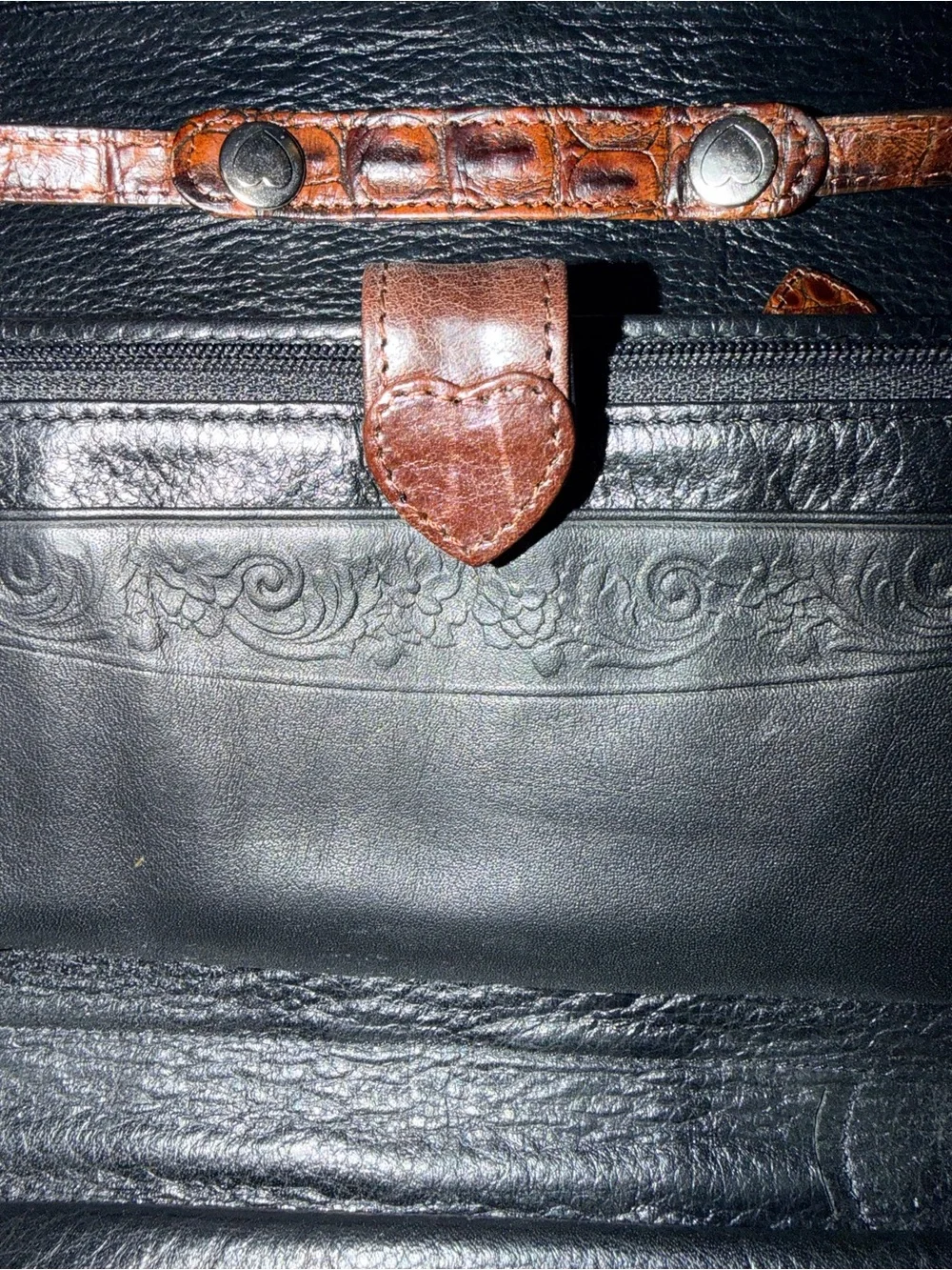Brighton Y2K Convertible  Brown Croc-Textured Leather Crossbody Organizer Clutch